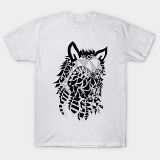 black kiba the wolf in mexican pattern arts ecopop wild dog T-Shirt